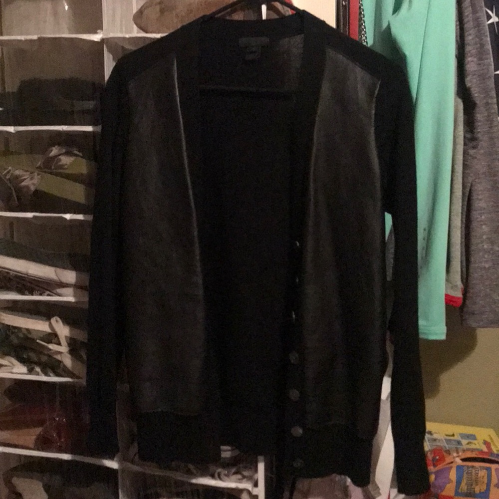 J. Crew Collection leather-front Merino cardigan